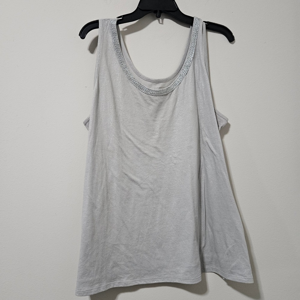 Lane Bryant Women Silver Metallic Shimmer Tank Top Chain Trim Scoop Neck 18/20